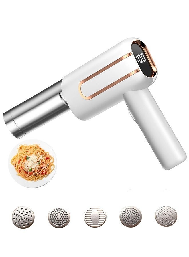 والالا ماكينة صنع المعكرونة الكهربائية المحمولة، ماكينة صنع المعكرونة اللاسلكية 5 في 1، ماكينة صنع المعكرونة الأوتوماتيكية مع قوالب تشكيل للنودلز رامين، لون أبيض - Image 1