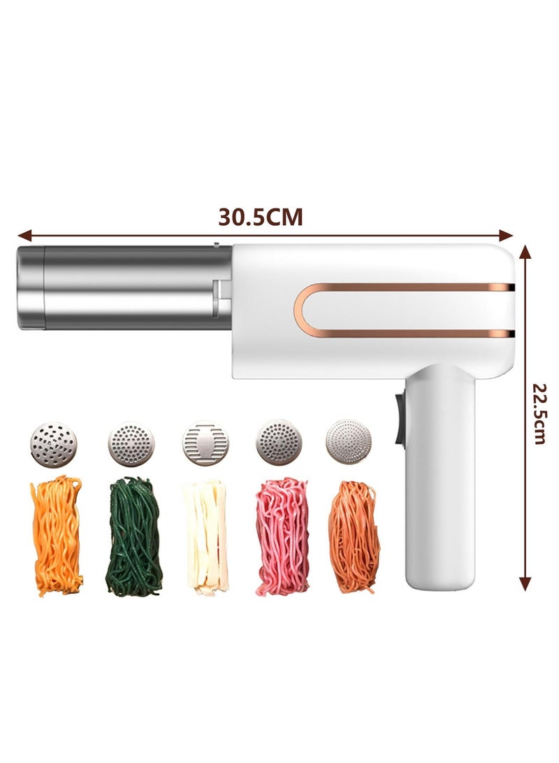 والالا ماكينة صنع المعكرونة الكهربائية المحمولة، ماكينة صنع المعكرونة اللاسلكية 5 في 1، ماكينة صنع المعكرونة الأوتوماتيكية مع قوالب تشكيل للنودلز رامين، لون أبيض - Image 2
