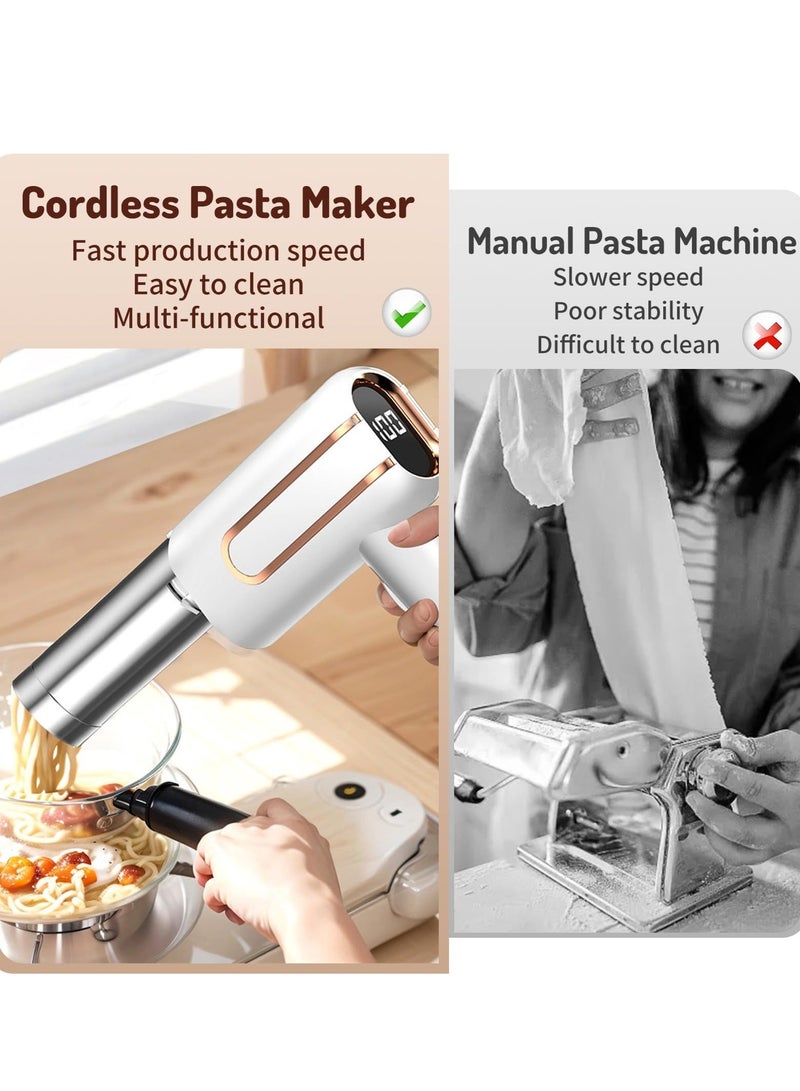 والالا ماكينة صنع المعكرونة الكهربائية المحمولة، ماكينة صنع المعكرونة اللاسلكية 5 في 1، ماكينة صنع المعكرونة الأوتوماتيكية مع قوالب تشكيل للنودلز رامين، لون أبيض - Image 3