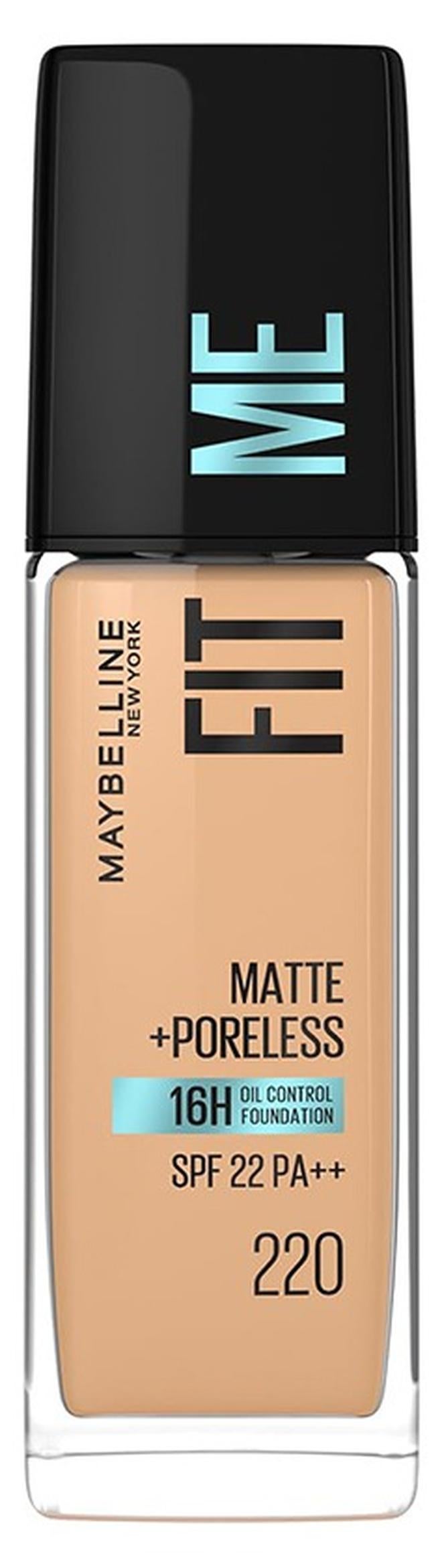 Fit Me Matte + Poreless Liquid Foundation – 16 Hour Longwear Mattifying Oil Control SPF 22 PA++ & Blurs Pores for Normal to Oily Skin, Even Sensitive & Acne Prone - 220 | 30ml 220