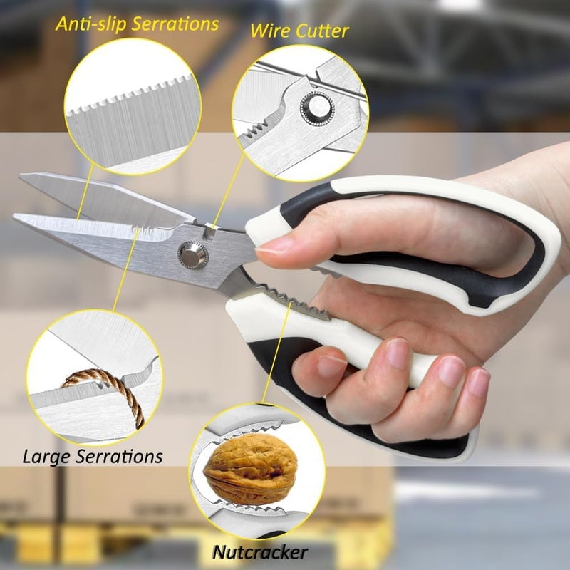 Excefore Utility Scissors, Heavy Duty Multipurpose 8", With Protective Case, Sharp All-Purpose Scissors For Carpet, Cardboard, Wires, Leather, Fabric, Easy Cutting Shears Tools For Left & Right Handed, White - Image 2