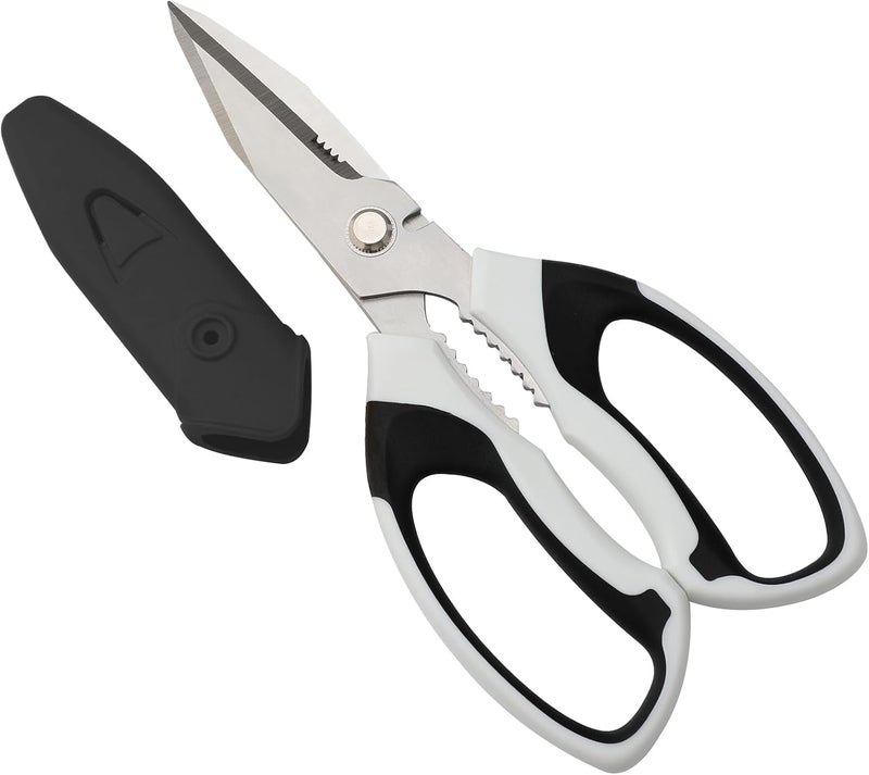 Excefore Utility Scissors, Heavy Duty Multipurpose 8", With Protective Case, Sharp All-Purpose Scissors For Carpet, Cardboard, Wires, Leather, Fabric, Easy Cutting Shears Tools For Left & Right Handed, White - Image 1