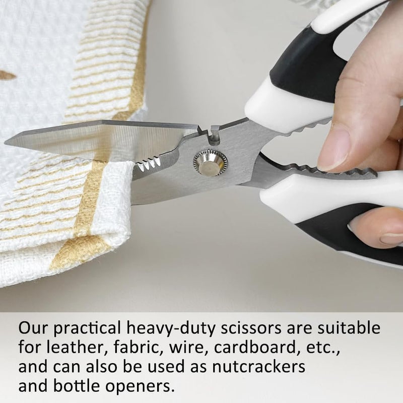 Excefore Utility Scissors, Heavy Duty Multipurpose 8", With Protective Case, Sharp All-Purpose Scissors For Carpet, Cardboard, Wires, Leather, Fabric, Easy Cutting Shears Tools For Left & Right Handed, White - Image 3