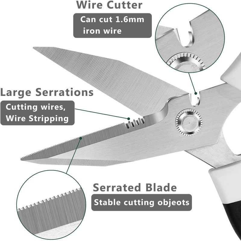 Excefore Utility Scissors, Heavy Duty Multipurpose 8", With Protective Case, Sharp All-Purpose Scissors For Carpet, Cardboard, Wires, Leather, Fabric, Easy Cutting Shears Tools For Left & Right Handed, White - Image 4