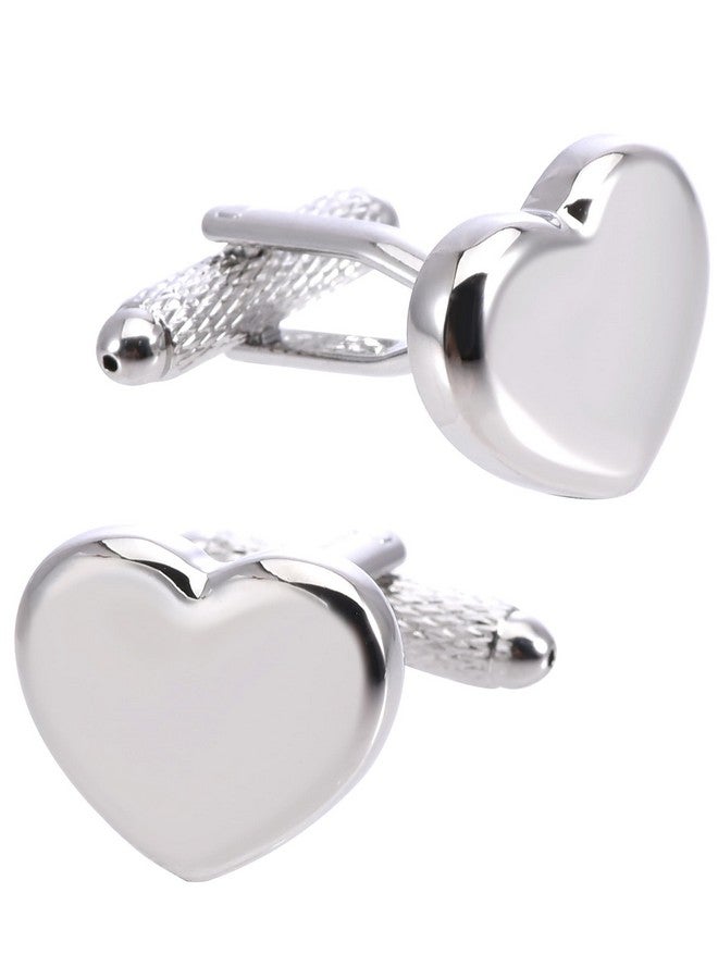 Jonwo Shiny Love Heart Shape Cufflinks For Men Lady In Gift Case Silver Tone Polished Metal Men'S Cufflinks Jewelry For Wedding Anniversary Business Party Events Tuxedo Dress Shirt - Image 1