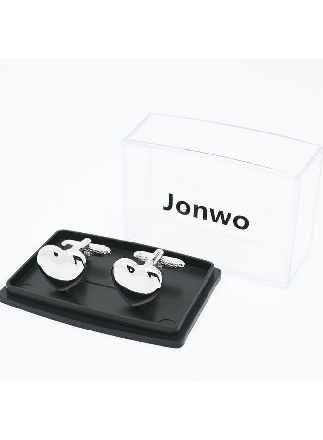 Jonwo Shiny Love Heart Shape Cufflinks For Men Lady In Gift Case Silver Tone Polished Metal Men'S Cufflinks Jewelry For Wedding Anniversary Business Party Events Tuxedo Dress Shirt - Image 5