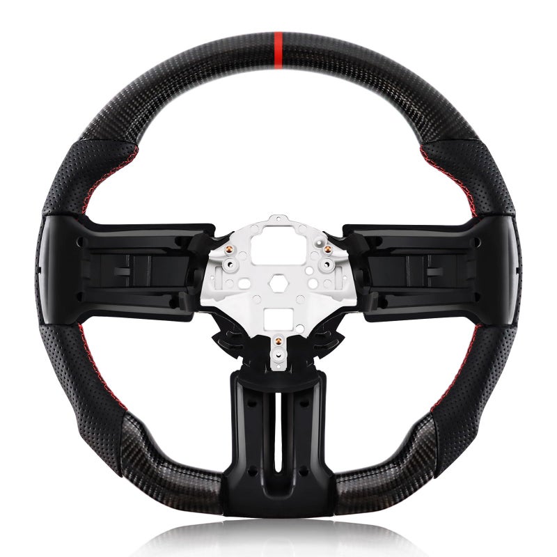 VOONKE Real Carbon Fiber Steering Wheel For Mustang EcoBoostGTShelby GT350GT350R 20122014 Dshaped Nappa Perforated Leather Flatbottom Steering Wheel