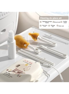 XiuWoo 6-in-1 Portable Travel Baby Bottle Brush Cleaner Kit Set with Bottle Brush Nipple Brush Straw Cleaner Brush Soap Dispenser Bottle Drying Rack Storage Box  - Image 2