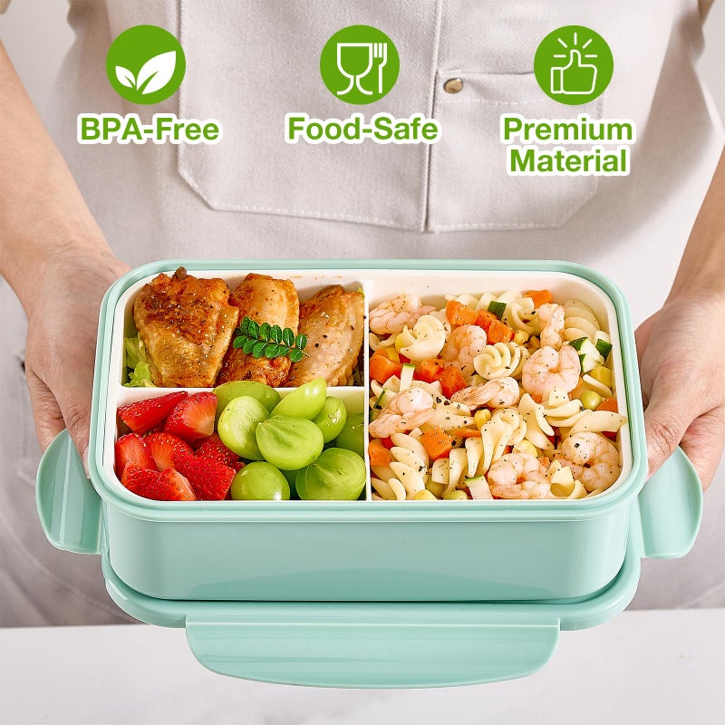 Mfacoy 3 Pack Bento Boxes for Adults/Kids  1100 ML Bento Lunch Box With Spoon & Fork  Lunch Box Containers  Bento Box for Dining Out  Work  Picnic  BPA-Free  Microwave & Dishwasher Safe - Image 5