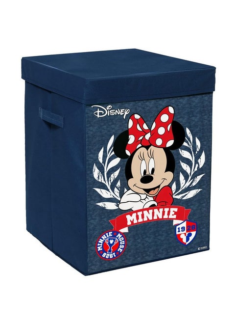 Kuber Industries Disney Minnie Print Foldable Laundry Basket|Clothes Storage Basket With Handle & Lid,60 Ltr.(Navy Blue)