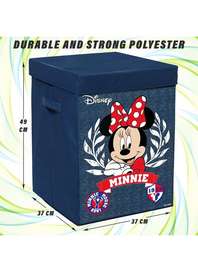 Kuber Industries Kuber Industries Disney Minnie Print Foldable Laundry Basket|Clothes Storage Basket With Handle & Lid,60 Ltr.(Navy Blue)  - Image 3
