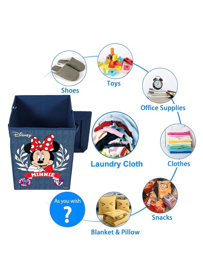 Kuber Industries Kuber Industries Disney Minnie Print Foldable Laundry Basket|Clothes Storage Basket With Handle & Lid,60 Ltr.(Navy Blue)  - Image 5
