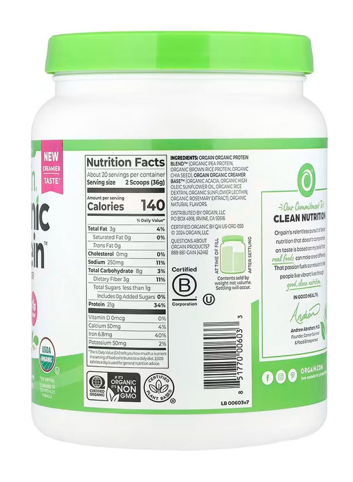 Orgain Organic Protein Powder Plant Based Natural Unsweetened 720 g - Image 2