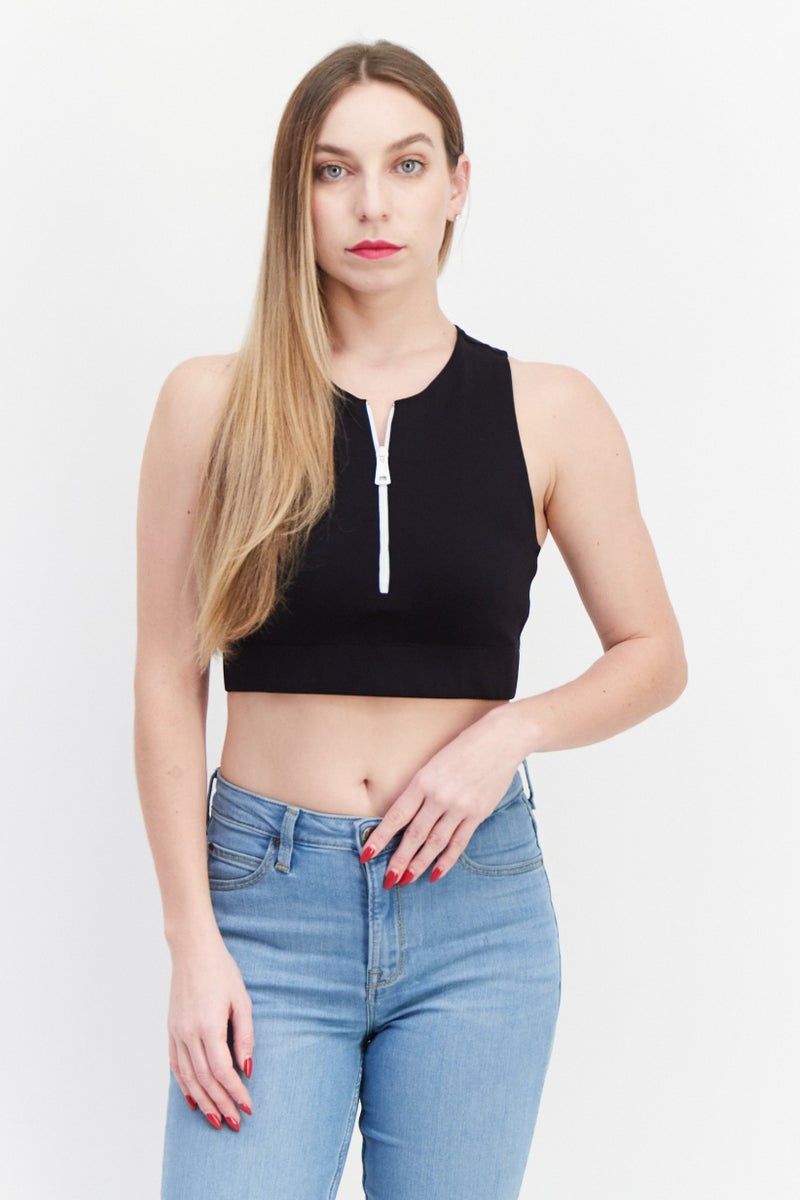 Gina Tricot Women Round Neck Sleeveless Plain Tank Tops, Black  - Image 1