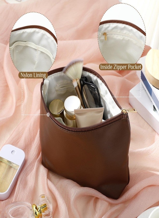 Kigeli Christmas Gift for Women PU Leather Makeup Bag Gift Cosmetic Pouch for Purse Waterproof with PU Leather Travel Toiletry Organizer with Zipper for Women Bridesmaid Friend(Coffee) - Image 4