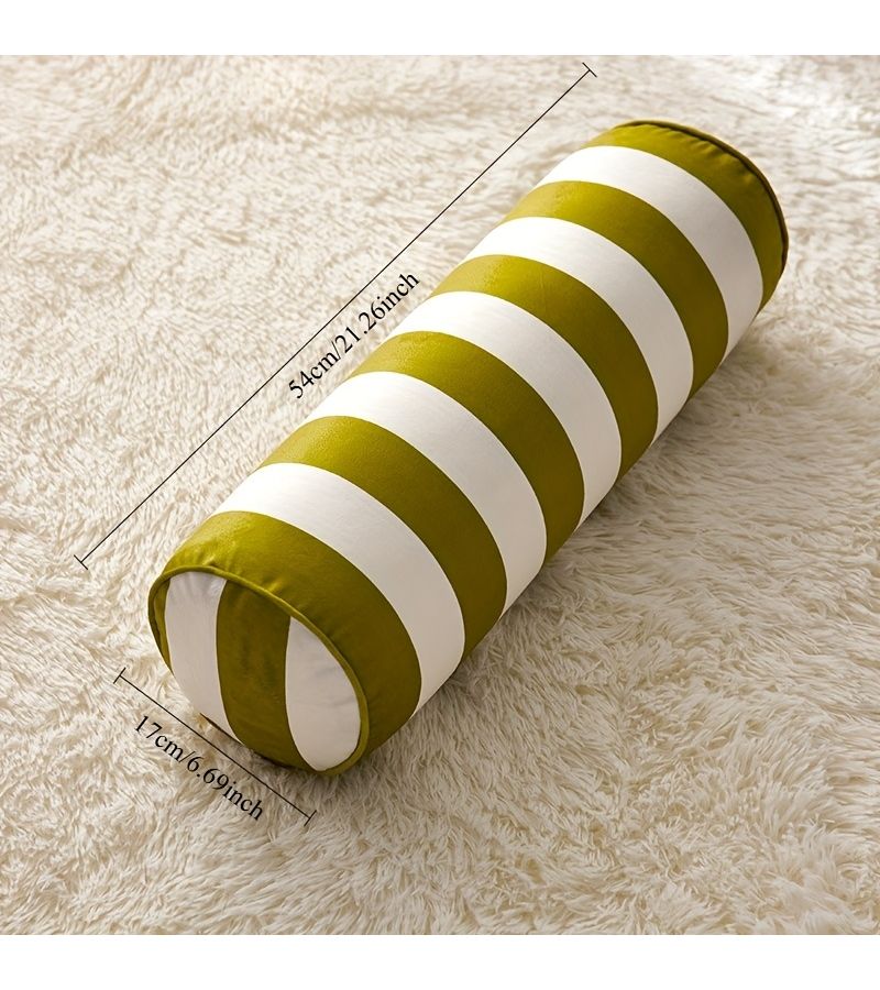 Yellow And White Striped Velvet Cylindrical Pillow Side Sleeping Leg Long Bolster Sofa Lumbar Cushion With Removable Washable Cover - Image 4