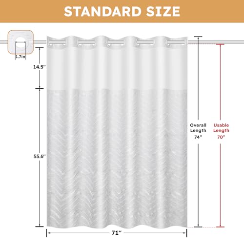 FADOTY No Hook Shower Curtain and Snap in Liner Set White Tufted Chevron Striped Cloth Waterproof Washable Fabric Boho Bath Curtain with See Through Mesh Top Window for Bathroom Hotel 71" x 74" - Image 5