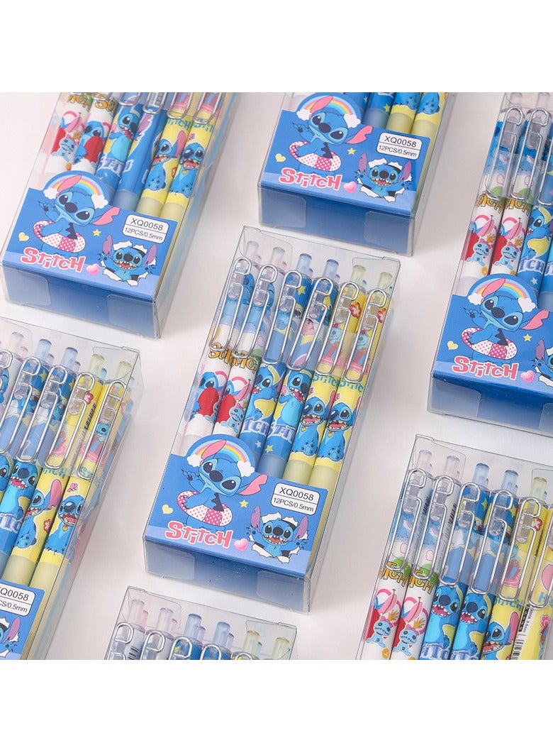 12pcs Cartoon Stitch Ballpoint Pens, Anime Gel Ink Pens Black 0.5mm Melody Gifts - Cute Office School Supplies Set for Kids Teens Girls Students - Image 1
