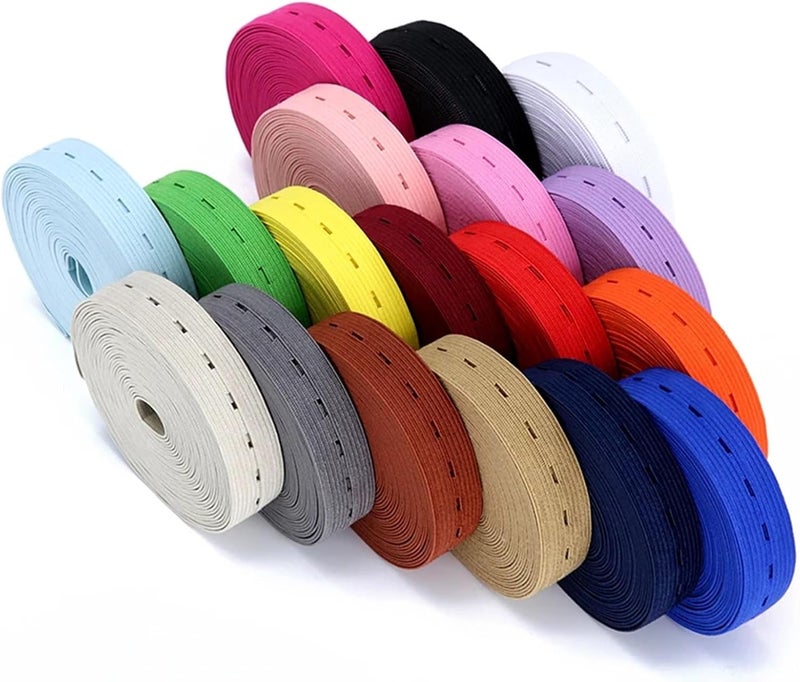 Elastic Band For Sewing 15Pcs 18mm Colorful Adjustable Flat Elastic Band with Button Holes for Baby Diaper Pregnant Garment Sewing Accessories 1M(18mm green) - Image 1