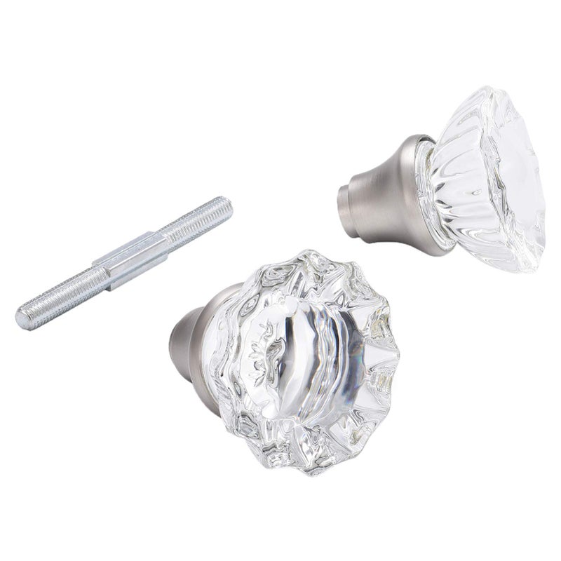 newliplace Glass Door Knobs Replacement Set Vintage Crystal Door Knobs for Replacing Broken Old Antique Lock Sets on Interior Door Brushed Nickel Finish