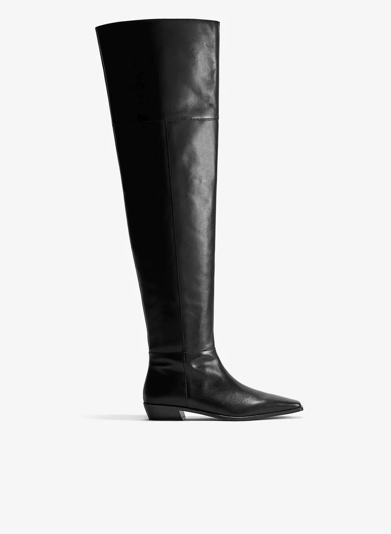 اتش اند ام بوت بطول الركبة من الجلد