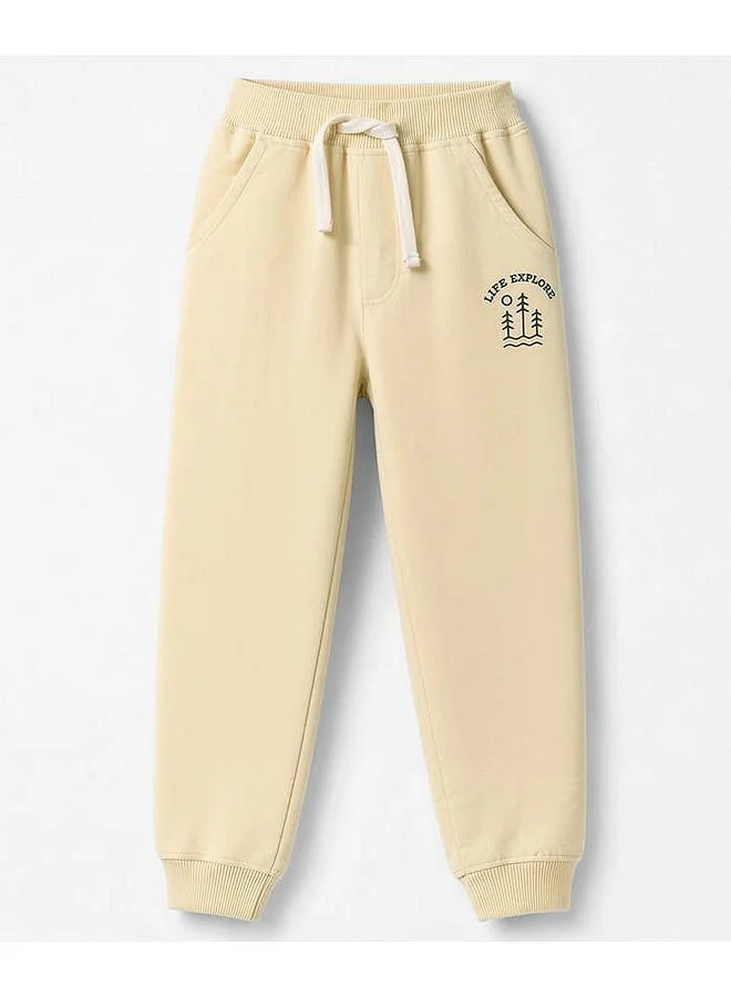 Babyhug Babyhug Cotton Terry Knit Full Length Lounge Pants With Text Print - Beige