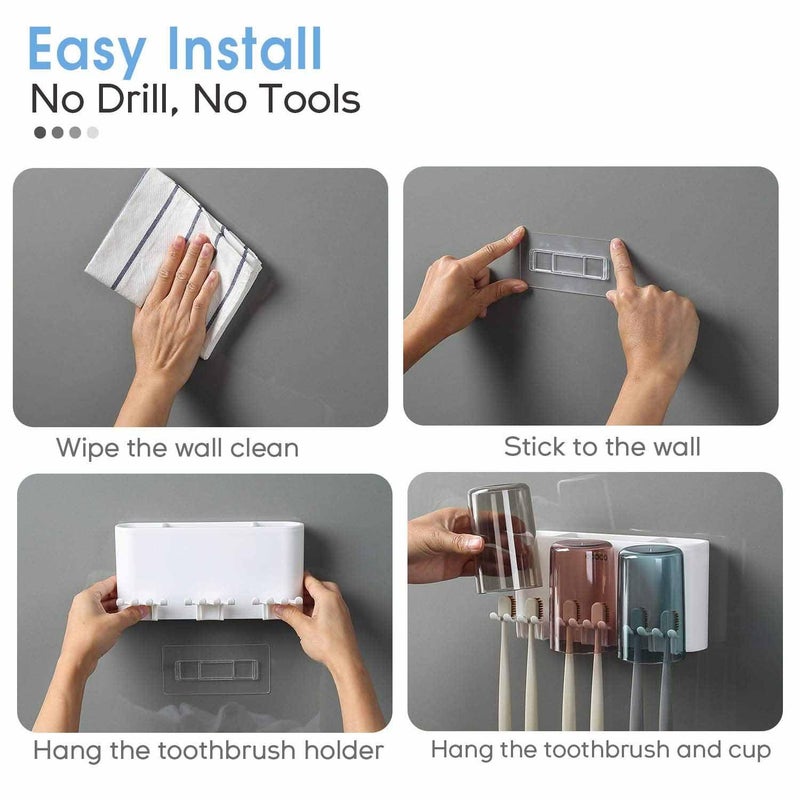 SKOFRI Automatic Toothpaste Dispenser Holder Wall Mount and Toothbrush Holder Multifunctional SpaceSaving Toothbrush Storage Box No Need to Drill 3 Cups - Image 3