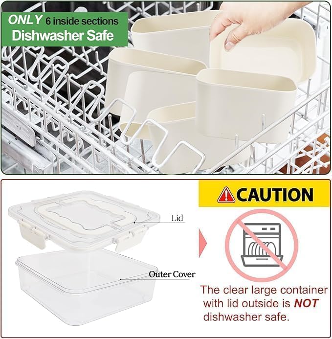 Topinon Divided Veggie Tray with Lid and Handle 6 Compartment Serving Tray with Dividers Portable Travel Snack Containers Stackable Box Charcuterie Container for Fruit,Vegetable,Salad (6 Grid - 1 PC) - Image 5