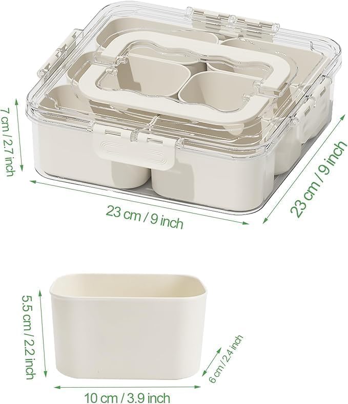 Topinon Divided Veggie Tray with Lid and Handle 6 Compartment Serving Tray with Dividers Portable Travel Snack Containers Stackable Box Charcuterie Container for Fruit,Vegetable,Salad (6 Grid - 1 PC) - Image 3