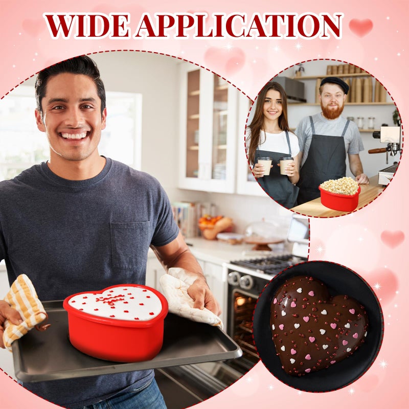 Menkxi 6 Pcs Silicone Heart Shaped Cake Pans 4 Inches Mini Heart Cake Pan Nonstick Chocolate Mold Baking Pan Baking Tray Bakeware for Valentine Birthday Cupcake Muffin Tool(Red) - Image 5