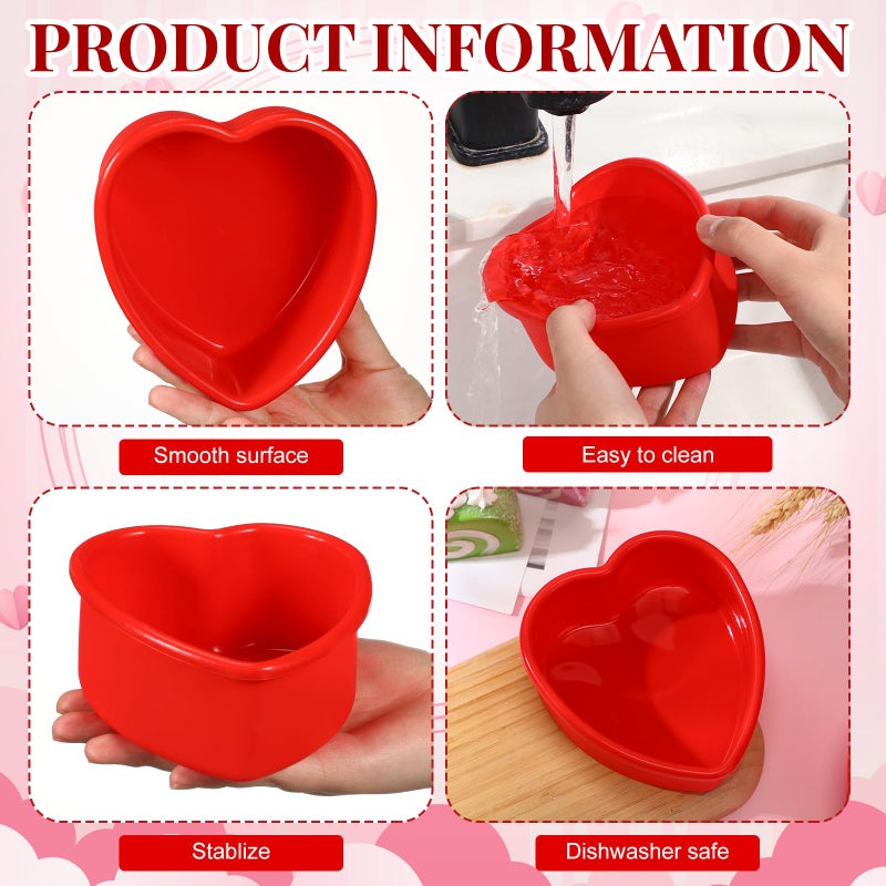 Menkxi 6 Pcs Silicone Heart Shaped Cake Pans 4 Inches Mini Heart Cake Pan Nonstick Chocolate Mold Baking Pan Baking Tray Bakeware for Valentine Birthday Cupcake Muffin Tool(Red) - Image 2