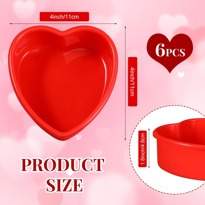 Menkxi 6 Pcs Silicone Heart Shaped Cake Pans 4 Inches Mini Heart Cake Pan Nonstick Chocolate Mold Baking Pan Baking Tray Bakeware for Valentine Birthday Cupcake Muffin Tool(Red) - Image 3