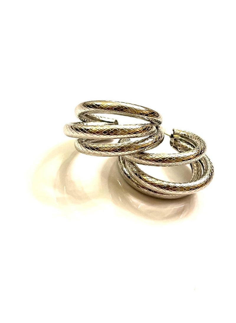 Trio Earrings - Triple Textured Silver Hoops - Image 1