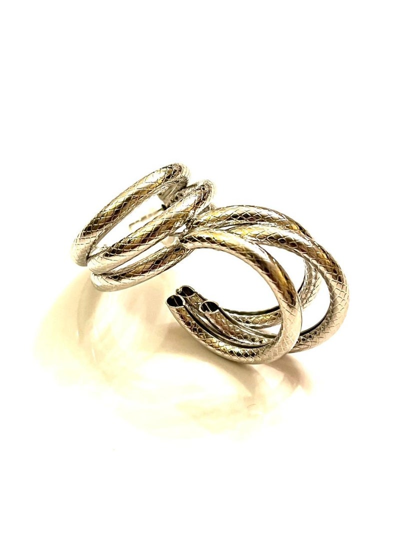 Trio Earrings - Triple Textured Silver Hoops - Image 1