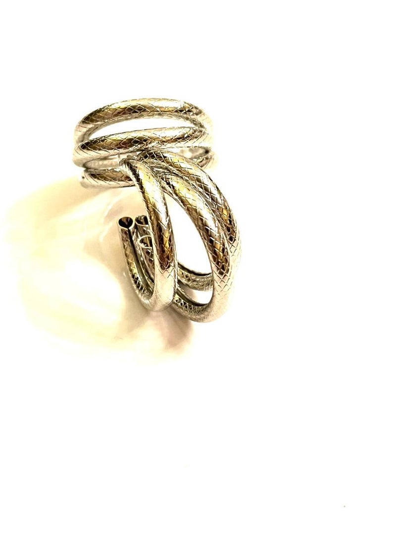 Trio Earrings - Triple Textured Silver Hoops - Image 1