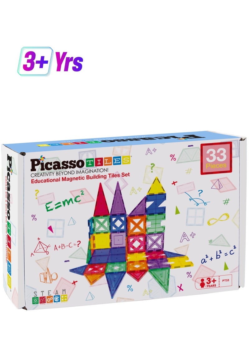 PicassoTiles - Picasso Magnetic Educational Building Tile Set 33 Pieces | Magnetic Tiles | Building Blocks | Educational Toy Set | Construction Building Kit for Child Brain Development - Image 1