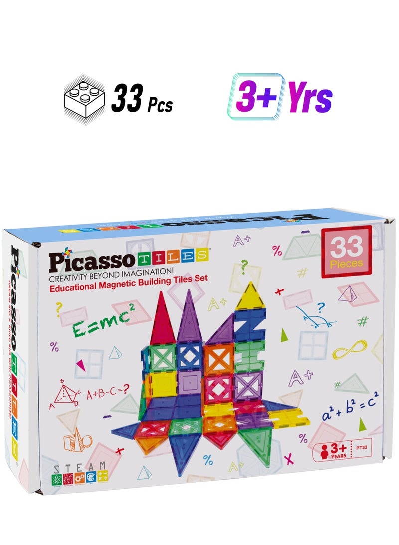 PicassoTiles Picasso Magnetic Educational Building Tile Set 33 Pieces | Magnetic Tiles | Building Blocks | Educational Toy Set | Construction Building Kit for Child Brain Development  - Image 1