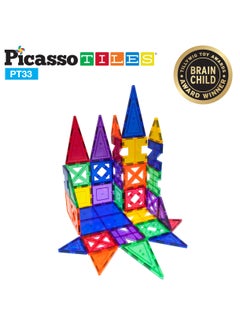 PicassoTiles Picasso Magnetic Educational Building Tile Set 33 Pieces | Magnetic Tiles | Building Blocks | Educational Toy Set | Construction Building Kit for Child Brain Development  - Image 2