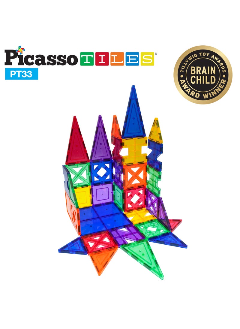 PicassoTiles - Picasso Magnetic Educational Building Tile Set 33 Pieces | Magnetic Tiles | Building Blocks | Educational Toy Set | Construction Building Kit for Child Brain Development - Image 1