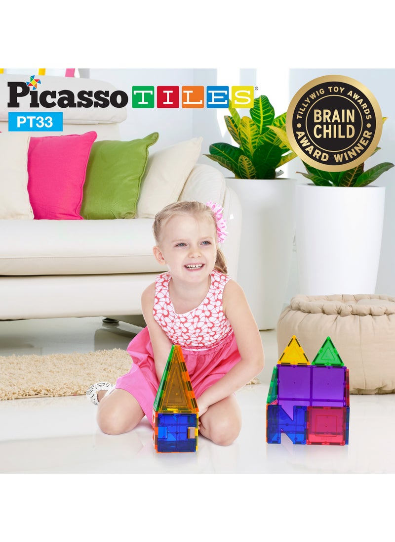 PicassoTiles - Picasso Magnetic Educational Building Tile Set 33 Pieces | Magnetic Tiles | Building Blocks | Educational Toy Set | Construction Building Kit for Child Brain Development - Image 1