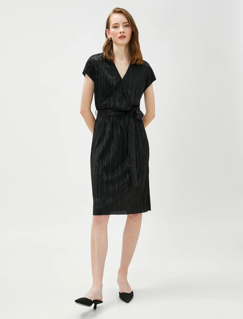 كوتون Shiny Wrapped Belted Midi Dress