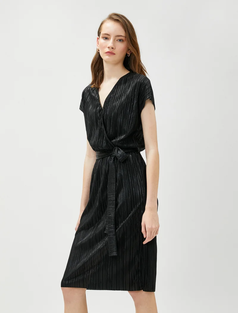 كوتون Shiny Wrapped Belted Midi Dress