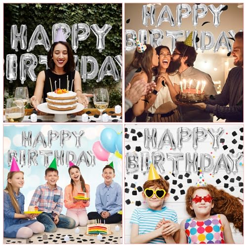 Charnoel Black and Silver Happy Birthday Balloons Decorations Happy Birthday Letter Balloons Banner with 24pcs Flameless LED Candles and 2000pcs Artificial Rose Petals for Women Men Room Party Decor - Image 5