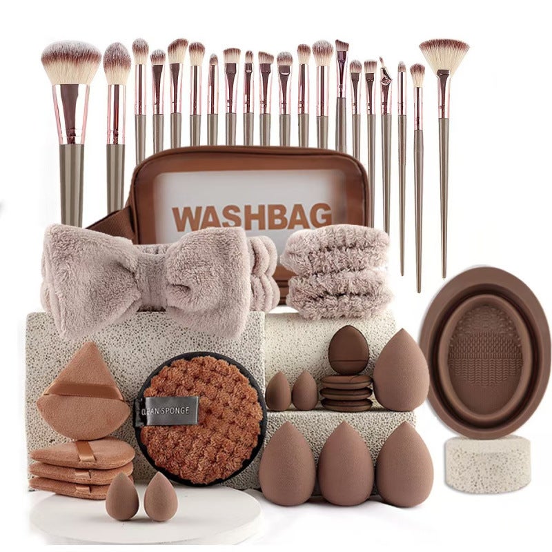 67-Piece Makeup Sponge and Brush Set – Professional Beauty Tool Kit with Case42 / Coffee