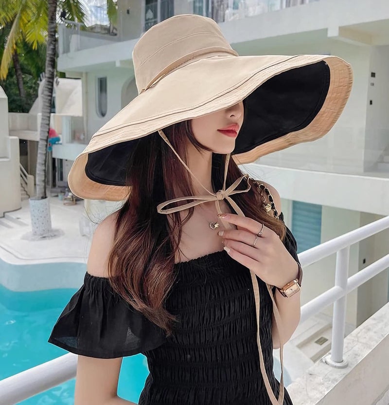 HUAMULAN 7" Wide Brim Women Summer Sun Floppy Hat Beach Bucket Hats Reversible Foldable Fishing Travel UV Protection Oversized Ladies Hat - Image 3