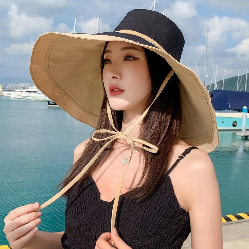 HUAMULAN 7" Wide Brim Women Summer Sun Floppy Hat Beach Bucket Hats Reversible Foldable Fishing Travel UV Protection Oversized Ladies Hat - Image 4