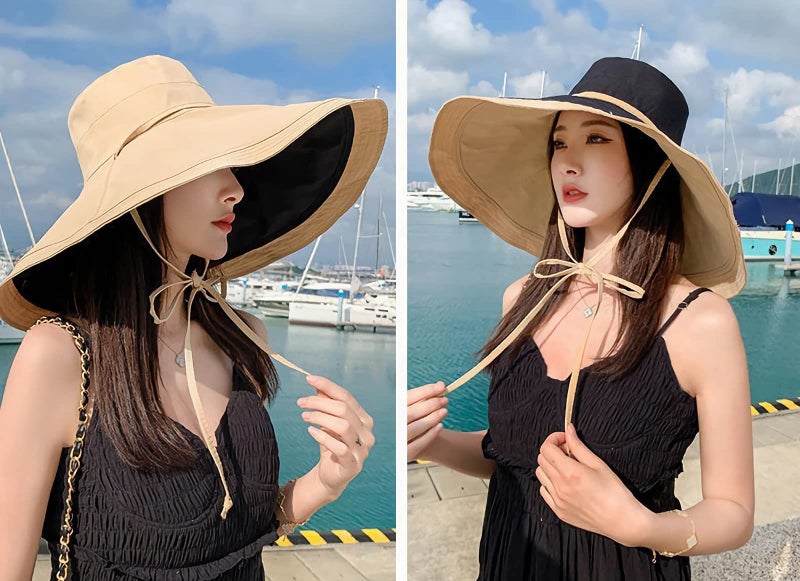 HUAMULAN 7" Wide Brim Women Summer Sun Floppy Hat Beach Bucket Hats Reversible Foldable Fishing Travel UV Protection Oversized Ladies Hat - Image 5
