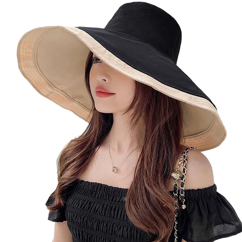 HUAMULAN 7" Wide Brim Women Summer Sun Floppy Hat Beach Bucket Hats Reversible Foldable Fishing Travel UV Protection Oversized Ladies Hat - Image 1