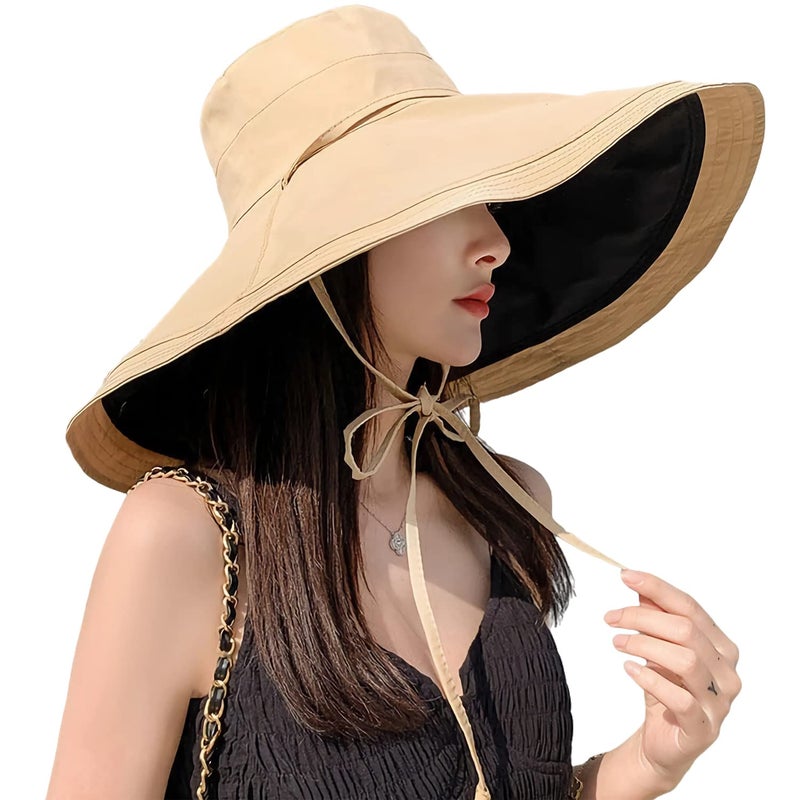 HUAMULAN 7" Wide Brim Women Summer Sun Floppy Hat Beach Bucket Hats Reversible Foldable Fishing Travel UV Protection Oversized Ladies Hat - Image 2