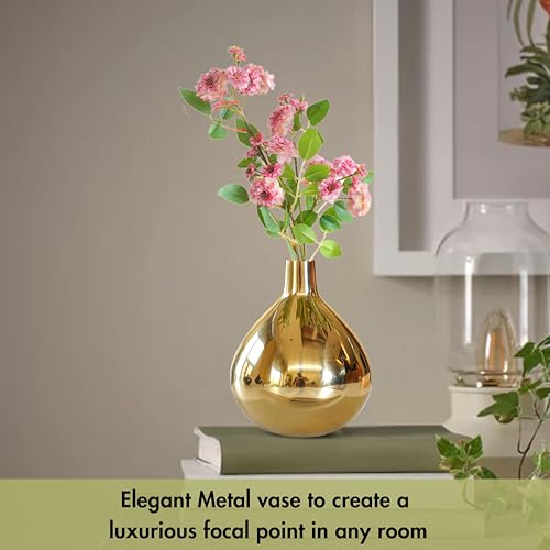 BEHOMA Metal Golden Round Flower Vase for Home Decor Bedroom Living Room Office Wedding | Table Decorative Item for Festivals Birthday Gold Tall Vase (Flower Not Included) - Image 5